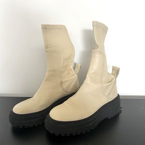 Cream leather combat boots